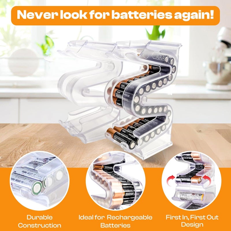 Kalinar Battery Ladder Organizer Case for AAA Batteries - Stackable or Mounted Vertical Storage Battery Dispenser for Home, Garage, & Workshop (2-Pack, Holds 56 AAA Batteries Total) - Image 2